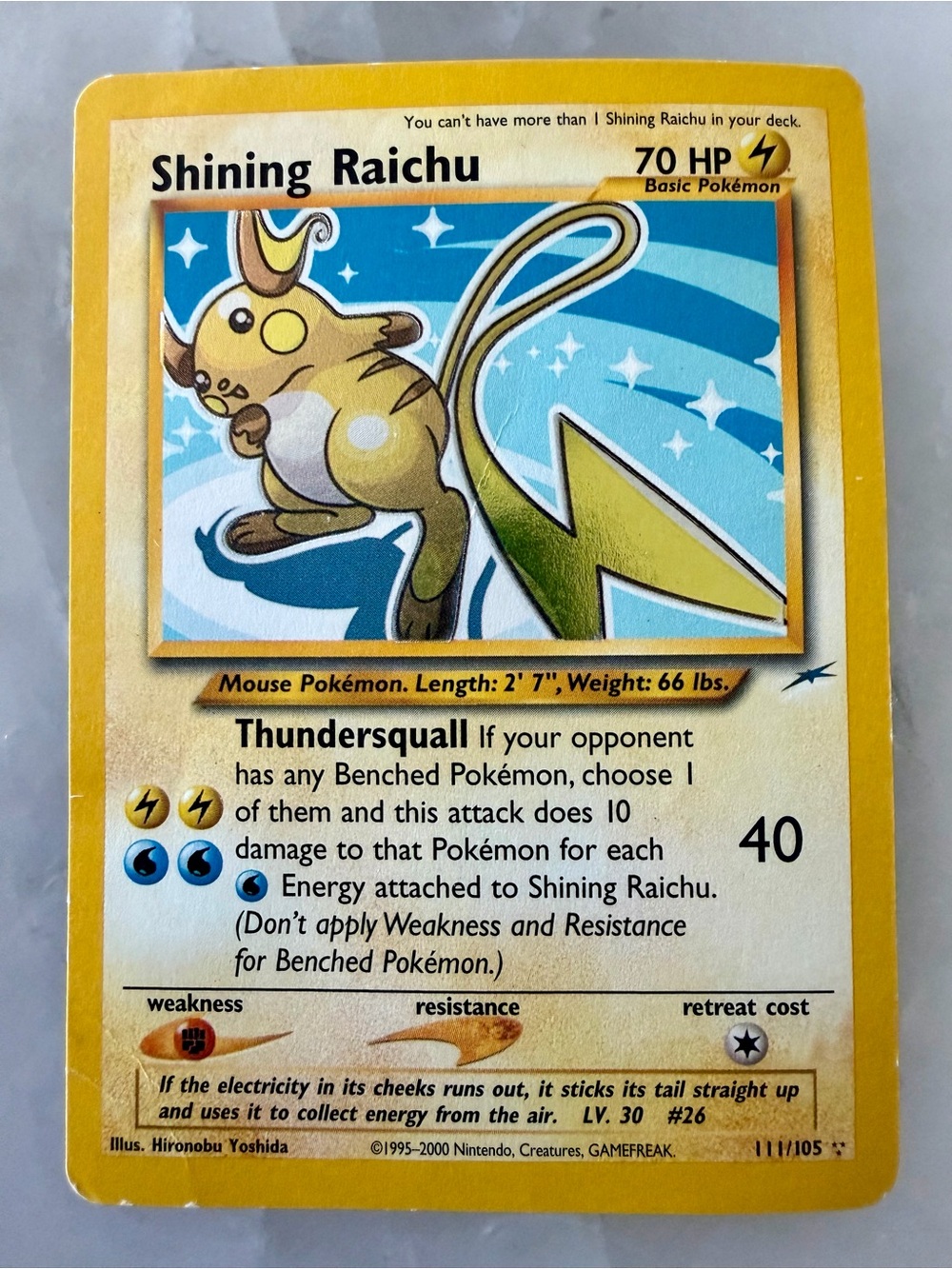 Shining Raichu Holographic Pokémon Card 111/115 Secret Rare First Edition